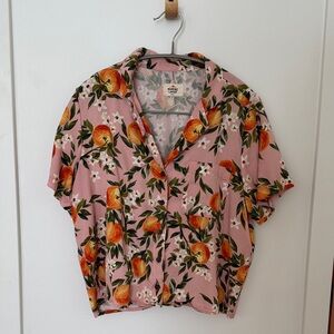 Marine Layer Lucy Resort Shirt with Orange Fruit Print S Small